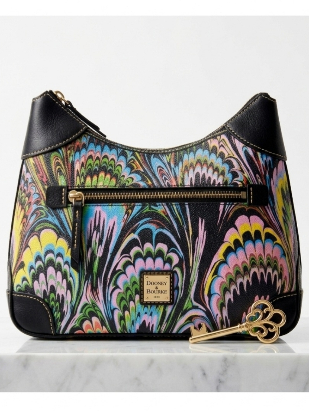 Dooney & Bourke Plumes Small Hobo NWT Rare Rainbow Italian Coated Canvas